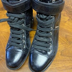 Prada Black Ankle Boots with Lace-Up Design